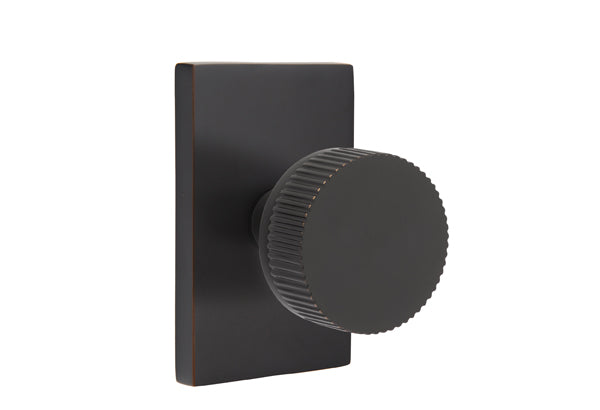 Emtek Select Door Knobs- Conical Straight Knurled Knob - Modern Rectangular Rosette