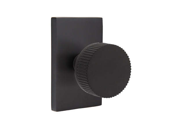 Emtek Select Door Knobs- Conical Straight Knurled Knob - Modern Rectangular Rosette