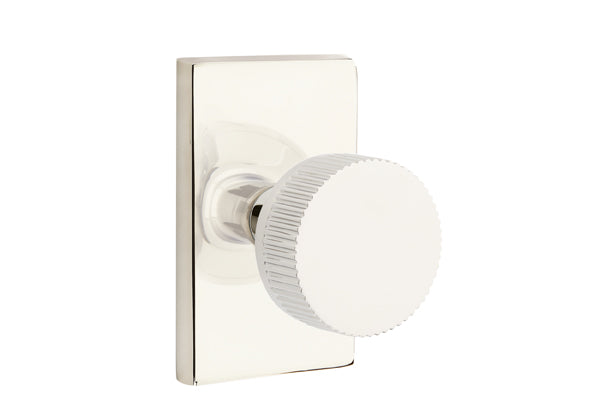 Emtek Select Door Knobs- Conical Straight Knurled Knob - Modern Rectangular Rosette