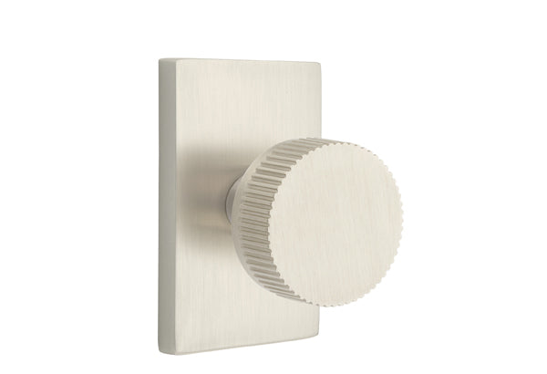 Emtek Select Door Knobs- Conical Straight Knurled Knob - Modern Rectangular Rosette