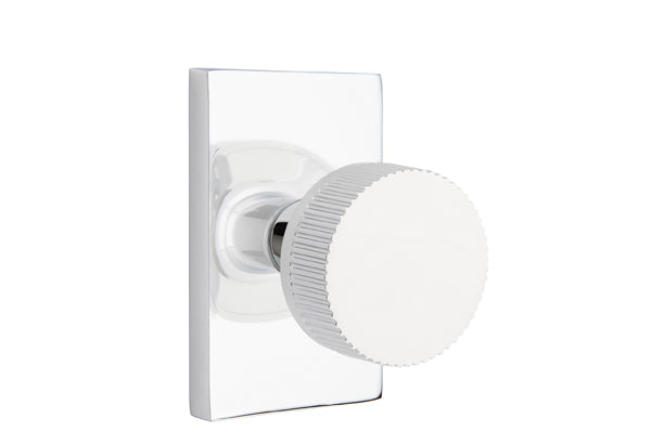 Emtek Select Door Knobs- Conical Straight Knurled Knob - Modern Rectangular Rosette