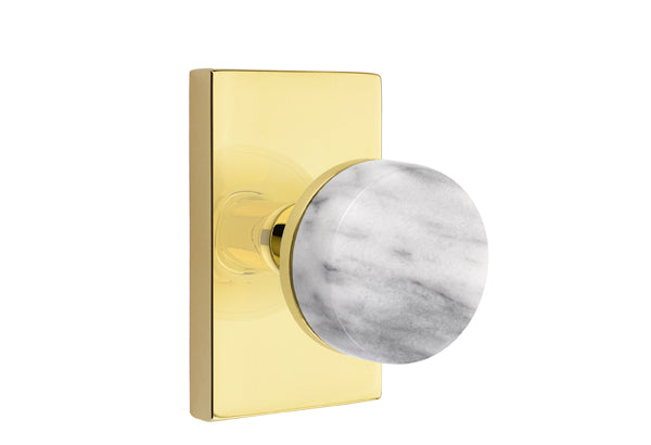 Emtek  Select Door Knobs - Conical  White Marble  Knob - Modern Rectangular Rosette