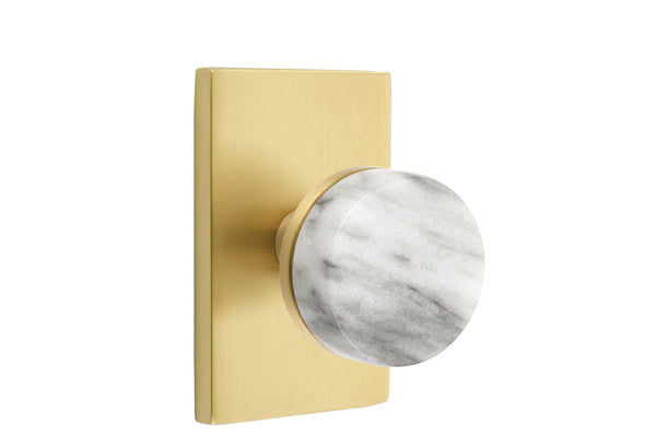 Emtek  Select Door Knobs - Conical  White Marble  Knob - Modern Rectangular Rosette