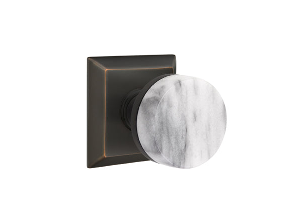 Emtek Select Door Knobs- Conical  White Marble Knob - Quincy Rosette