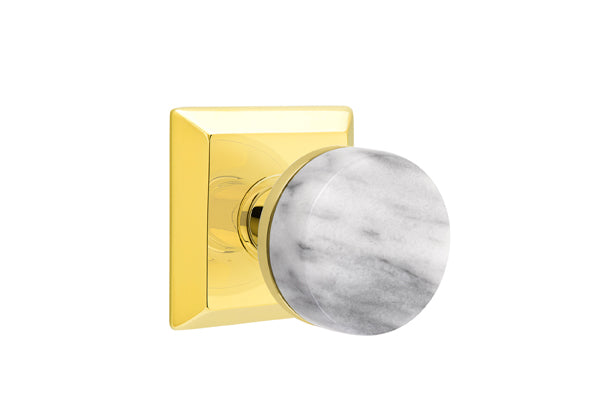 Emtek Select Door Knobs- Conical  White Marble Knob - Quincy Rosette