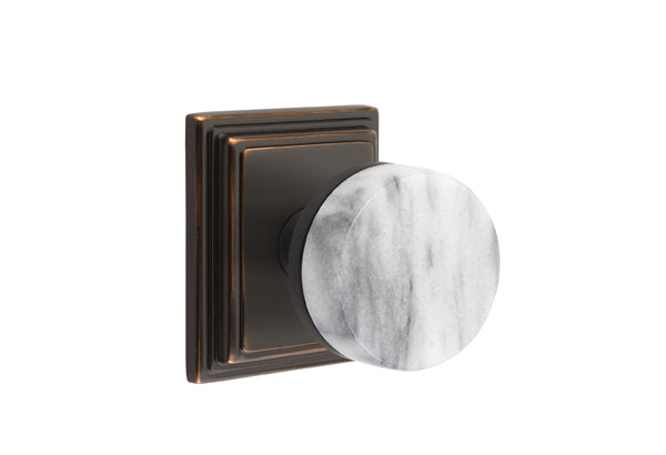 Emtek Select Door Knobs- Conical  White Marble Knob - Wilshire Rosette