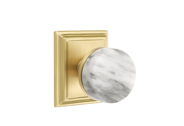Emtek Select Door Knobs- Conical  White Marble Knob - Wilshire Rosette