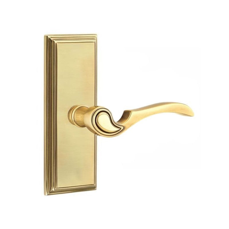 Emtek  Door Handle - Coventry Lever 7" Wilshire Sideplate - Designer  Brass