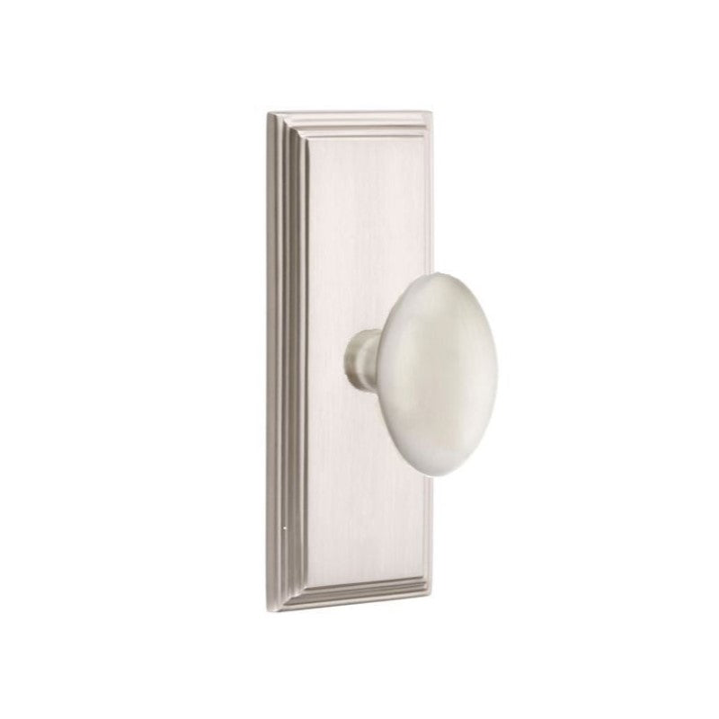 Emtek  Door Handle - Egg Knob 7" Wilshire Sideplate - Classic Brass