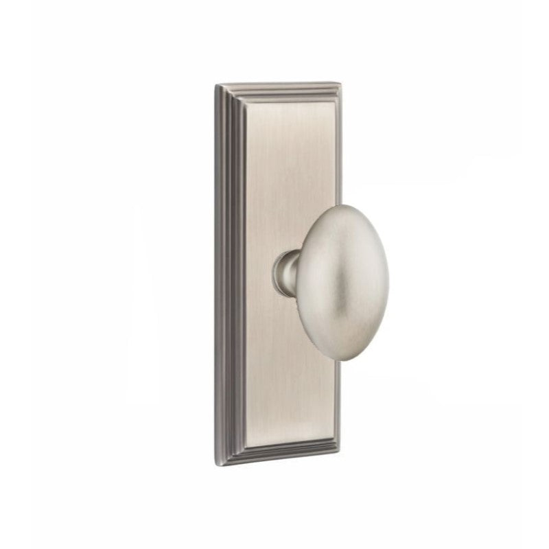 Emtek  Door Handle - Egg Knob 7" Wilshire Sideplate - Classic Brass