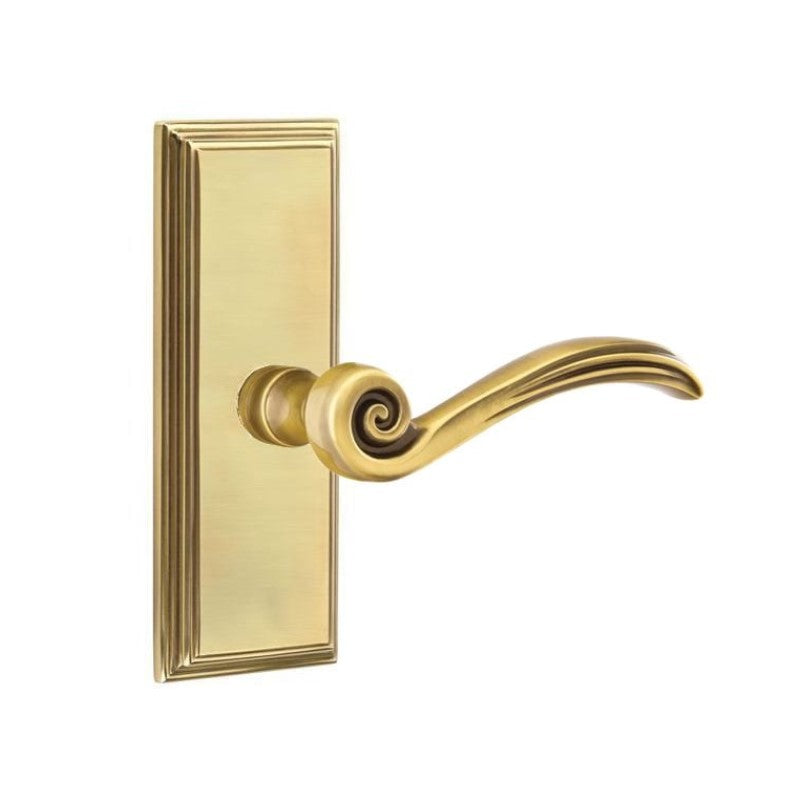 Emtek  Door Handle - Elan Lever 7" Wilshire Sideplate - Designer  Brass