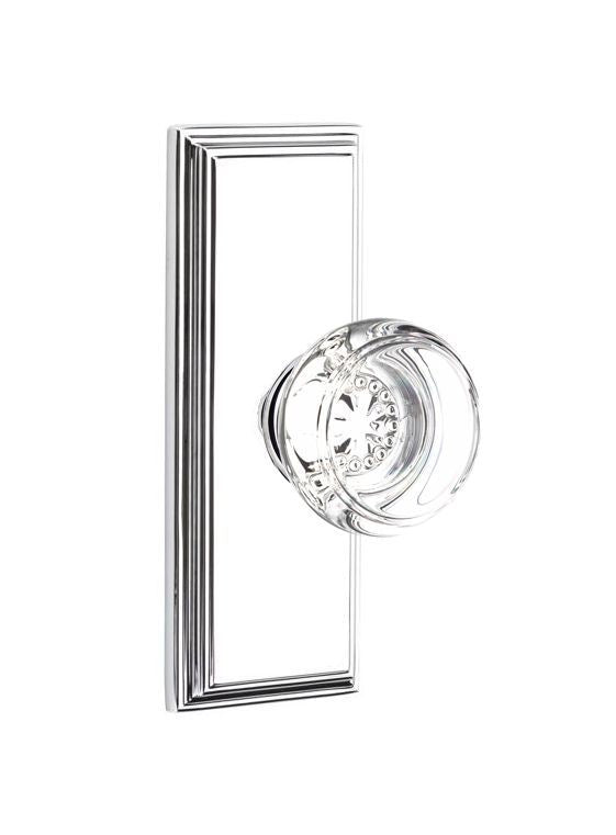 Emtek Door Handle - Georgetown Glass Knob, 7" Wilshire Sideplate
