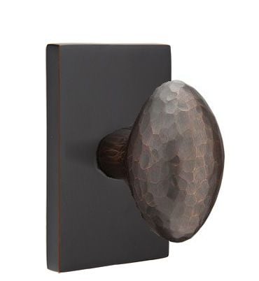 Emtek Hammered Egg Knob with Modern Rectangular Rosette