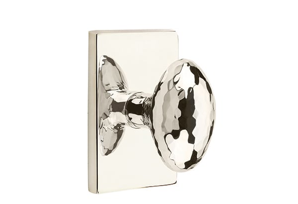 Emtek Hammered Egg Knob with Modern Rectangular Rosette