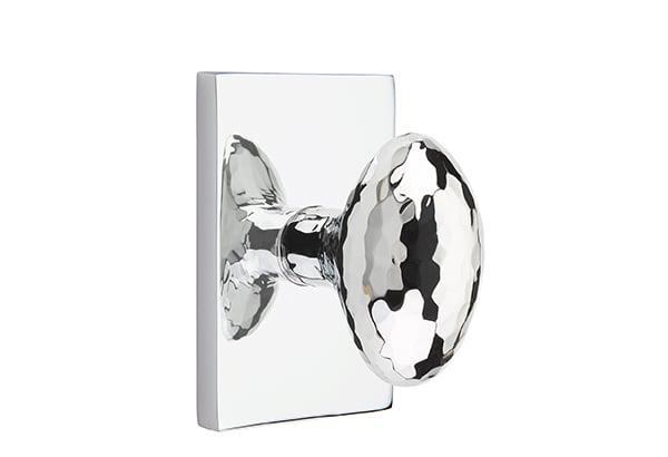 Emtek Hammered Egg Knob with Modern Rectangular Rosette
