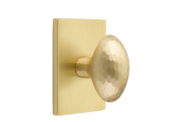 Emtek Hammered Egg Knob with Modern Rectangular Rosette