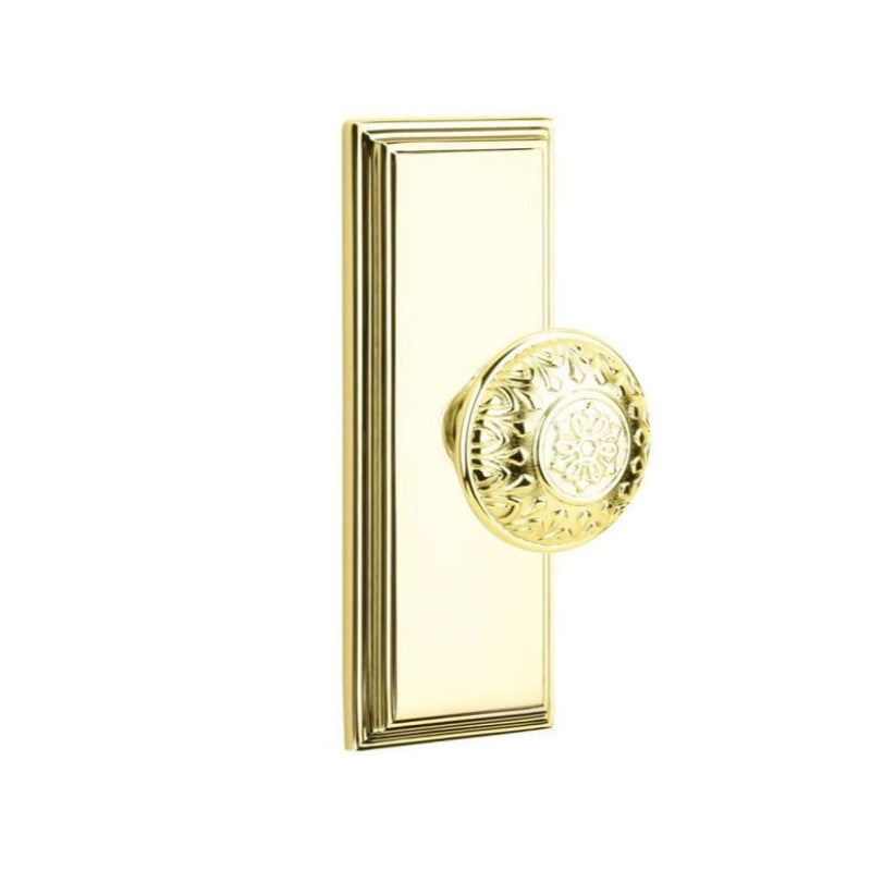Emtek  Door Handle - Lancaster Knob 7" Wilshire Sideplate - Designer  Brass
