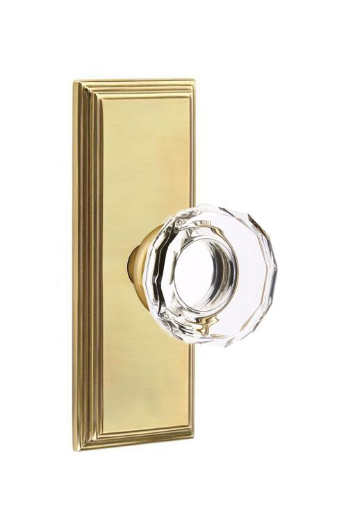 Emtek Door Handle - Lowell Glass Knob, 7" Wilshire Sideplate