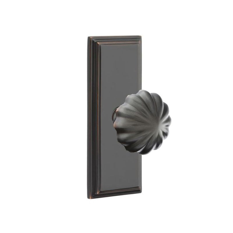 Emtek  Door Handle - Melon Knob 7" Wilshire Sideplate - Classic Brass