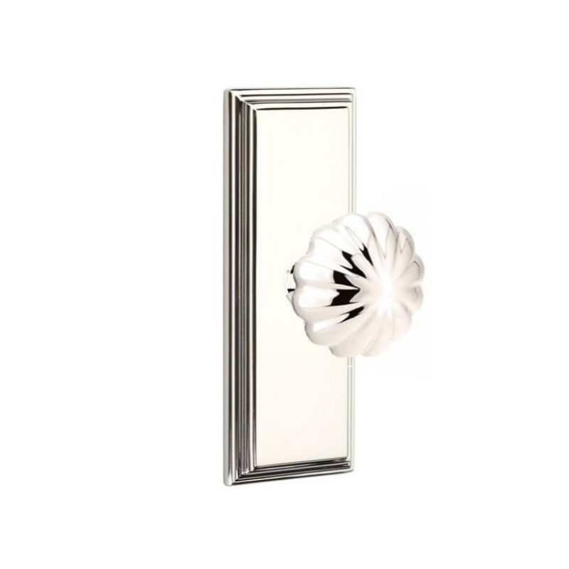 Emtek  Door Handle - Melon Knob 7" Wilshire Sideplate - Classic Brass
