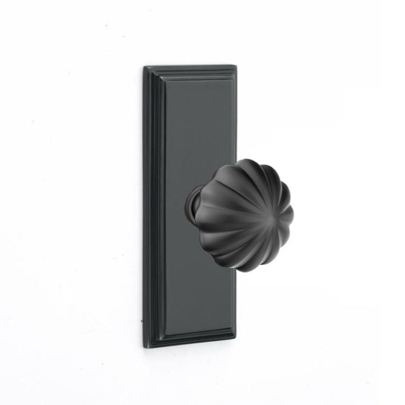 Emtek  Door Handle - Melon Knob 7" Wilshire Sideplate - Classic Brass