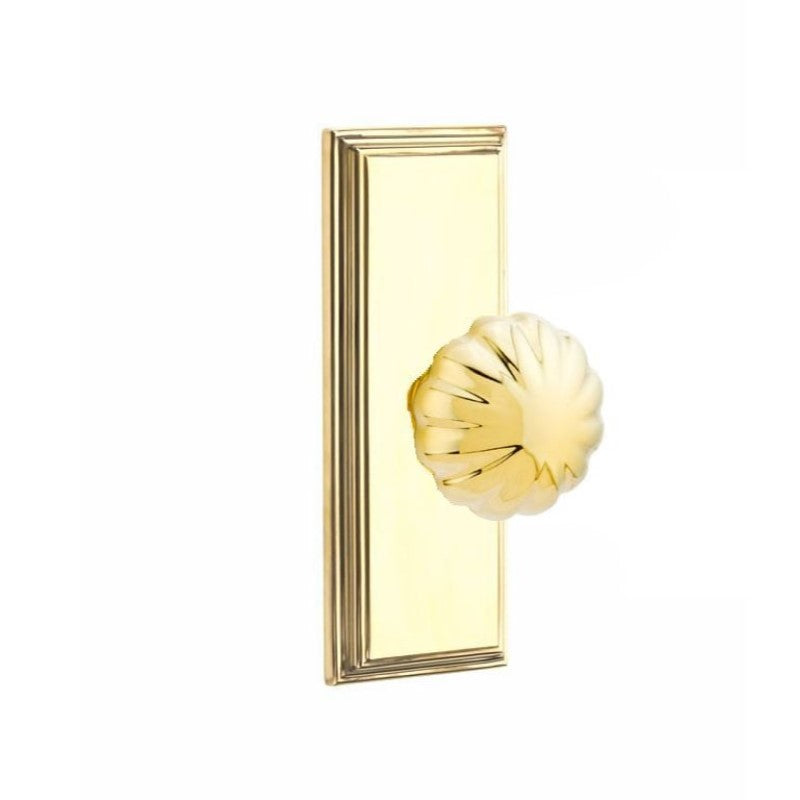 Emtek  Door Handle - Melon Knob 7" Wilshire Sideplate - Classic Brass