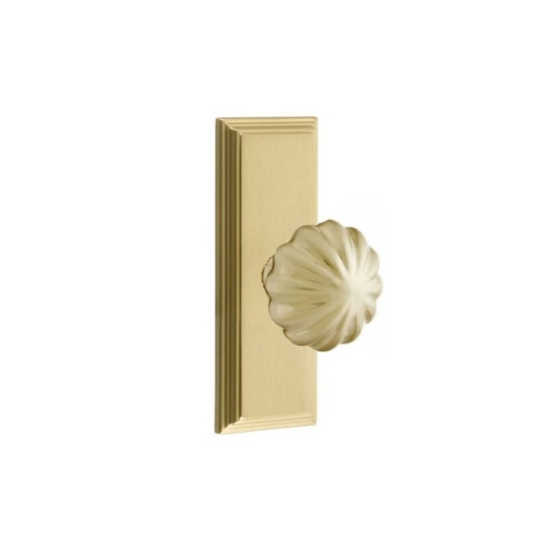 Emtek  Door Handle - Melon Knob 7" Wilshire Sideplate - Classic Brass