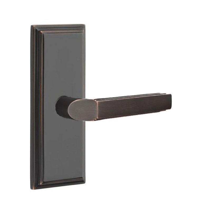 Emtek  Door Handle - Milano Lever 7" Wilshire Sideplate - Classic Brass