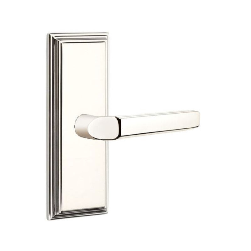 Emtek  Door Handle - Milano Lever 7" Wilshire Sideplate - Classic Brass