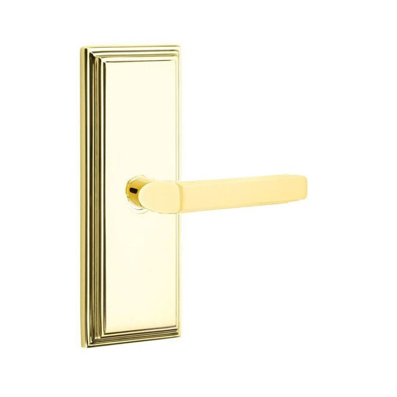 Emtek  Door Handle - Milano Lever 7" Wilshire Sideplate - Classic Brass