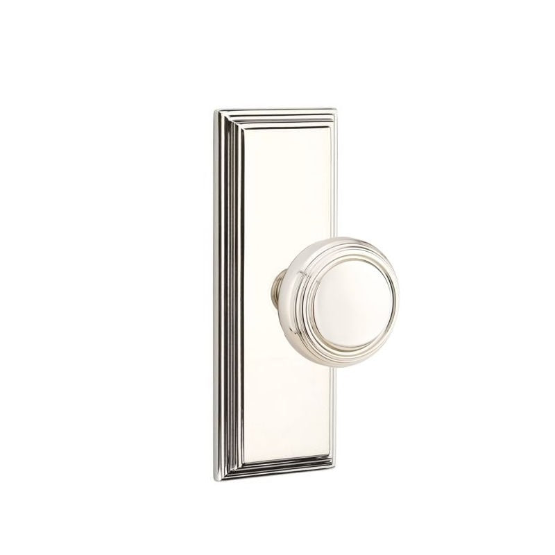 Emtek  Door Handle - Norwich Knob 7" Wilshire Sideplate - Classic Brass