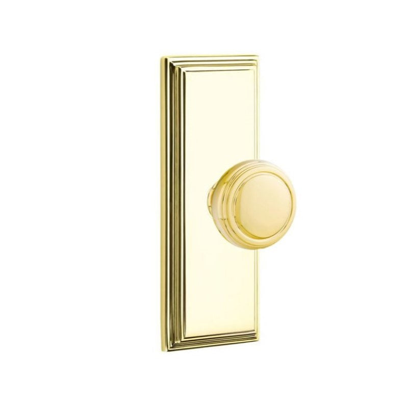 Emtek  Door Handle - Norwich Knob 7" Wilshire Sideplate - Classic Brass