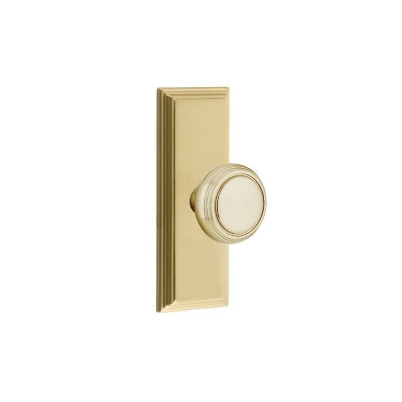 Emtek  Door Handle - Norwich Knob 7" Wilshire Sideplate - Classic Brass