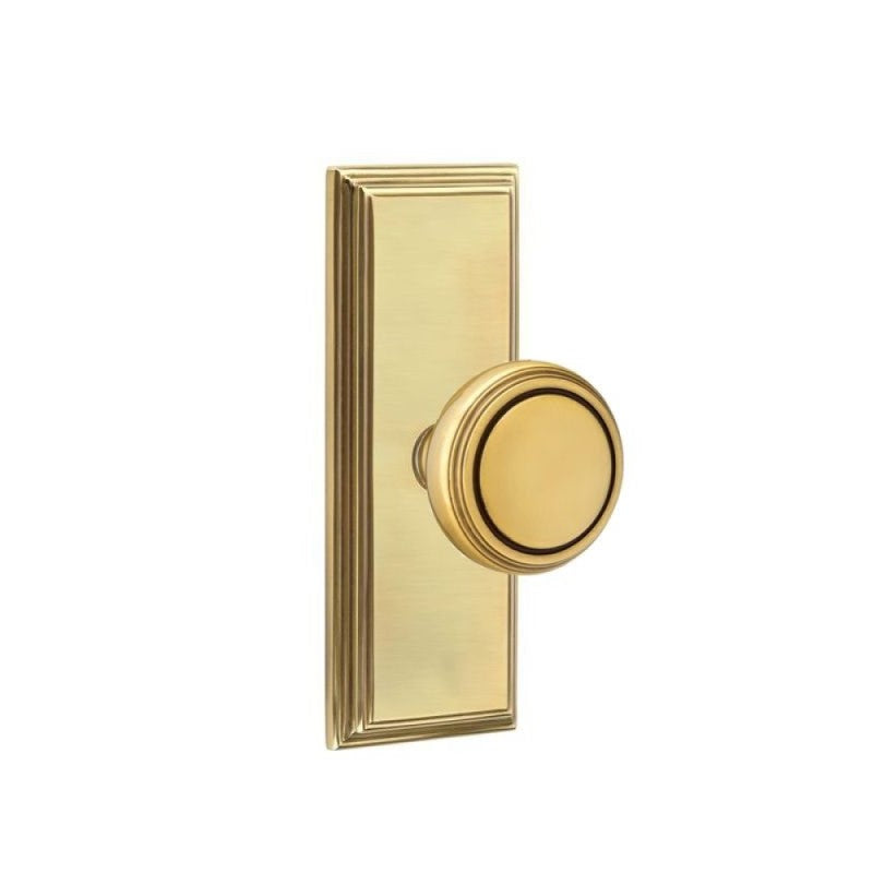 Emtek  Door Handle - Norwich Knob 7" Wilshire Sideplate - Classic Brass
