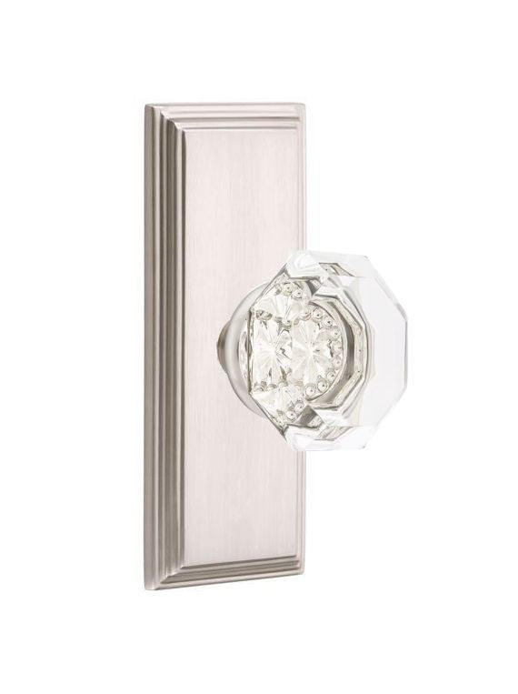 Emtek Door Handle - Old Town Glass Knob, 7" Wilshire Sideplate
