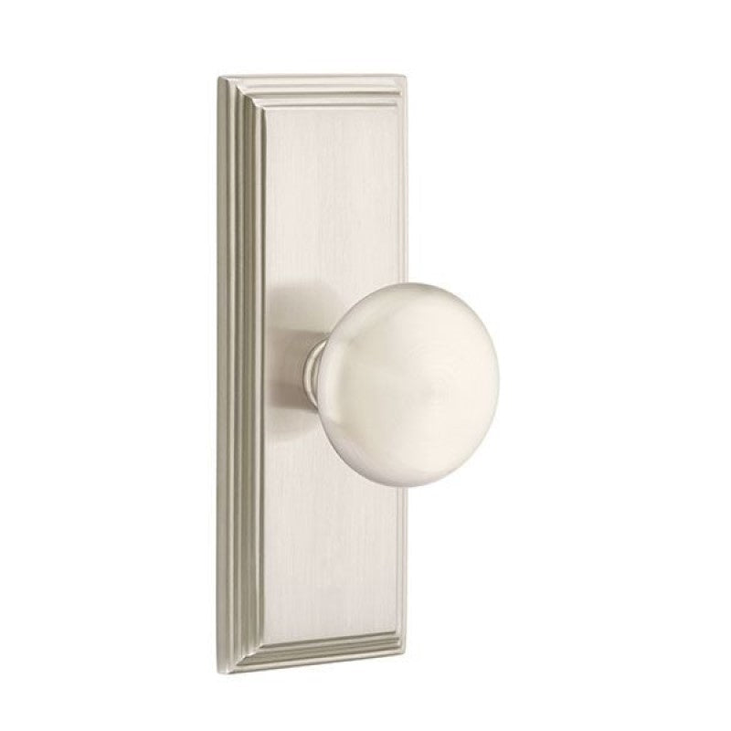 Emtek  Door Handle - Providence Knob 7" Wilshire Sideplate - Classic Brass