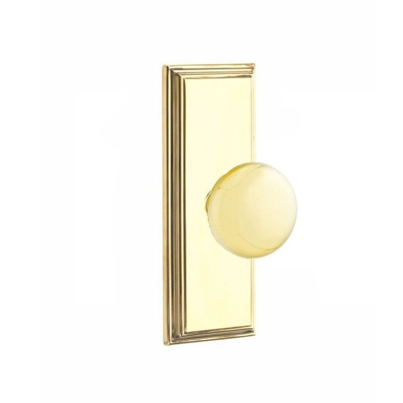 Emtek  Door Handle - Providence Knob 7" Wilshire Sideplate - Classic Brass