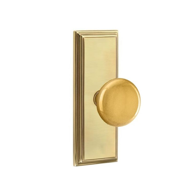 Emtek  Door Handle - Providence Knob 7" Wilshire Sideplate - Classic Brass