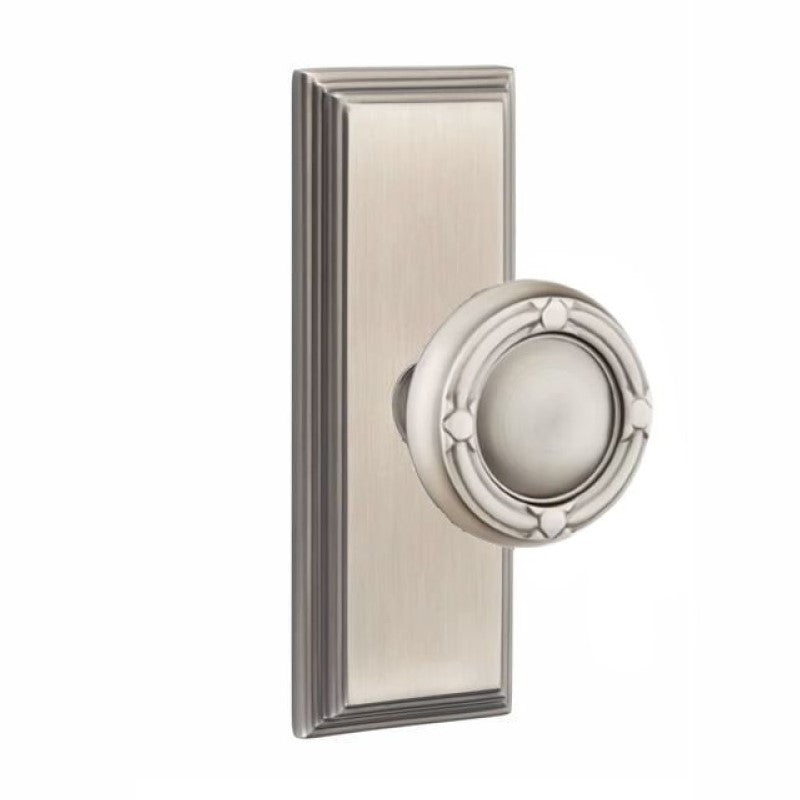 Emtek  Door Handle - Ribbon & Reed Knob 7" Wilshire Sideplate - Designer  Brass