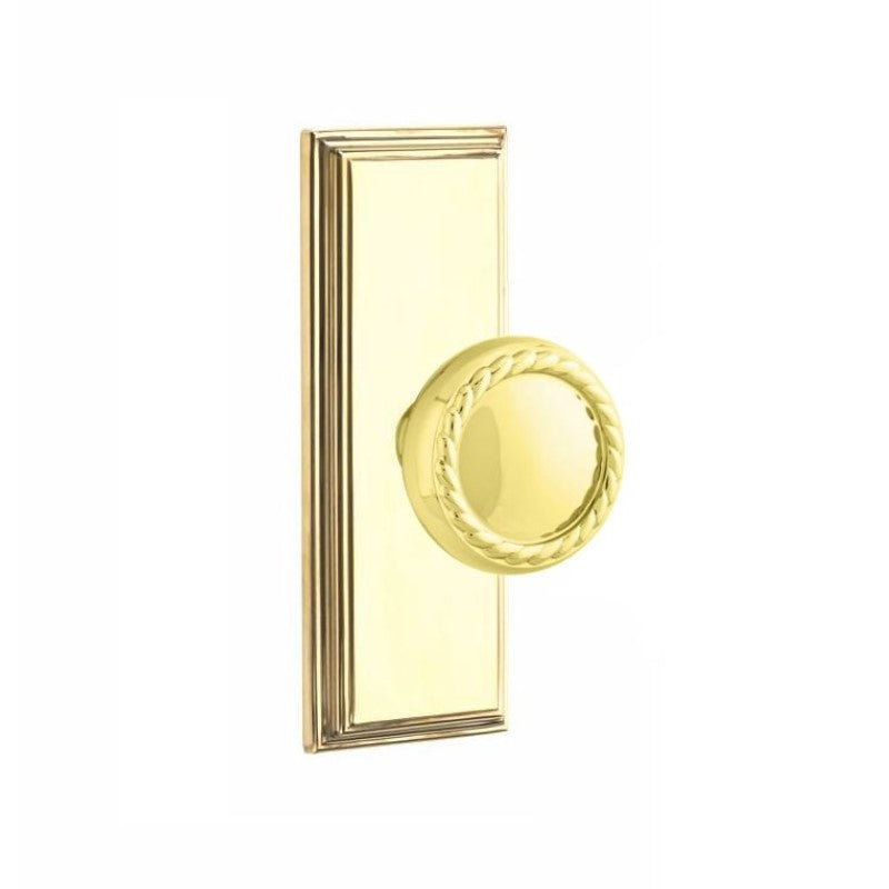 Emtek  Door Handle - Rope Knob 7" Wilshire Sideplate - Designer  Brass