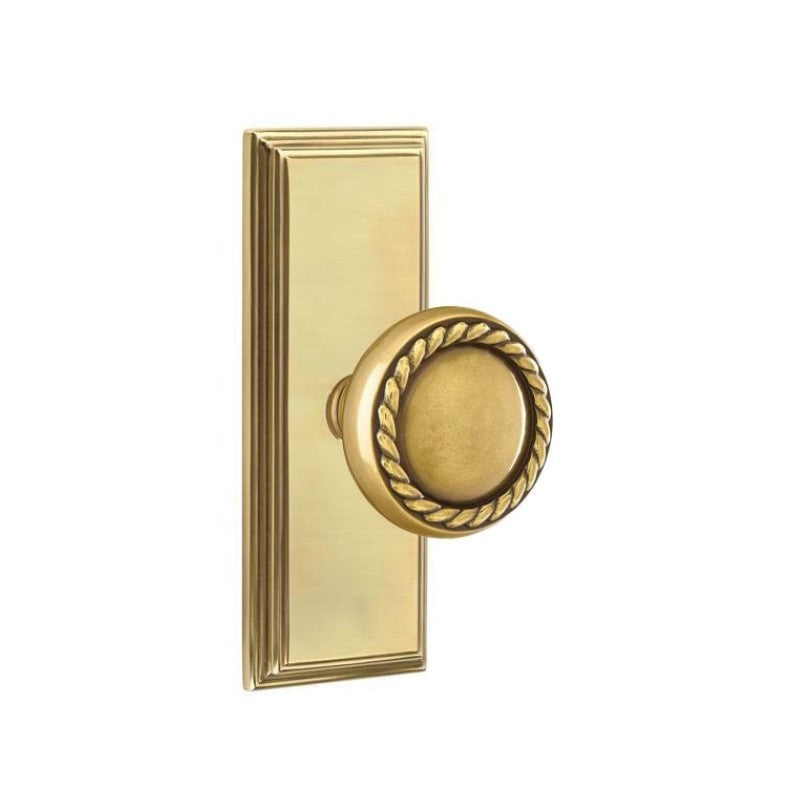 Emtek  Door Handle - Rope Knob 7" Wilshire Sideplate - Designer  Brass