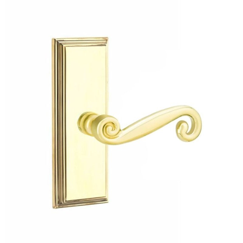 Emtek  Door Handle - Rustic Lever 7" Wilshire Sideplate - Designer  Brass