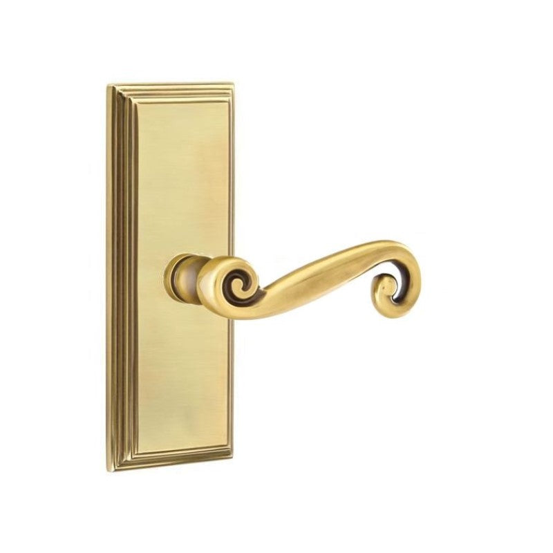 Emtek  Door Handle - Rustic Lever 7" Wilshire Sideplate - Designer  Brass