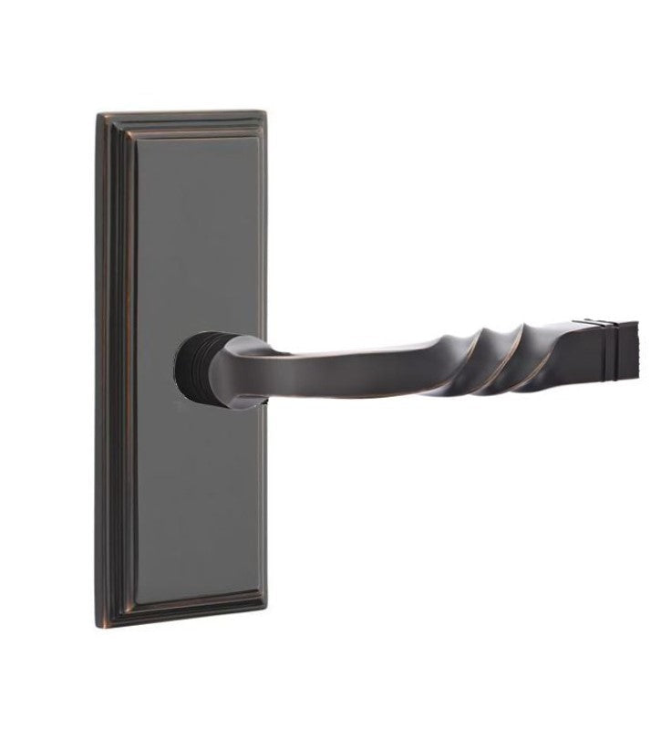 Emtek  Door Handle - Santa Fe Lever 7" Wilshire Sideplate - Designer  Brass