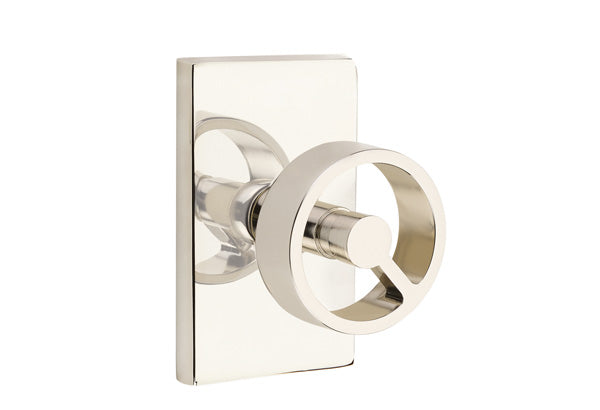 Emtek Studio Brass Door Handles - Spoke Knob with Modern Rectangular Rosette