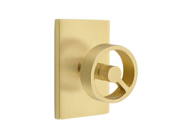 Emtek Studio Brass Door Handles - Spoke Knob with Modern Rectangular Rosette