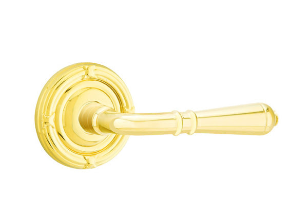 Emtek Door Handle - Turino Lever Ribbon & Reed Rosette - Classic Brass