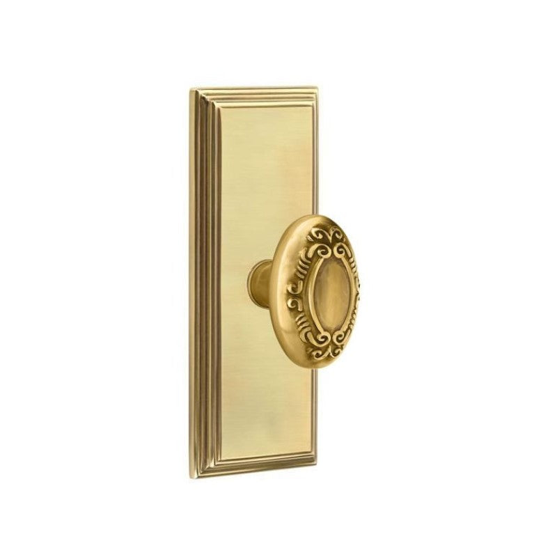 Emtek  Door Handle - Victoria Knob 7" Wilshire Sideplate - Designer  Brass