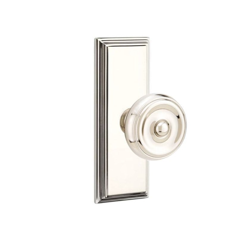 Emtek  Door Handle - Waverly Knob 7" Wilshire Sideplate - Classic Brass