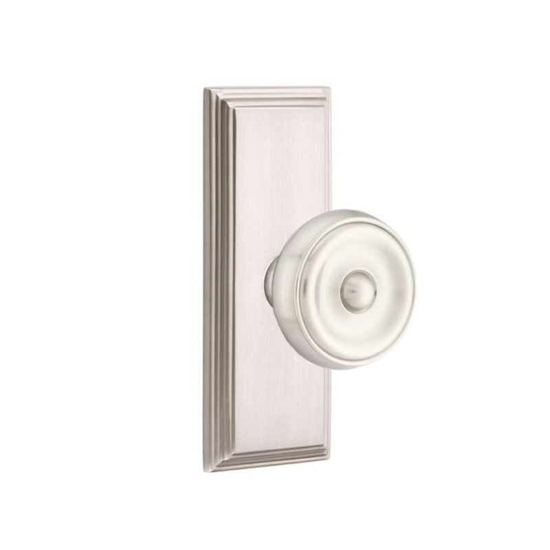 Emtek  Door Handle - Waverly Knob 7" Wilshire Sideplate - Classic Brass